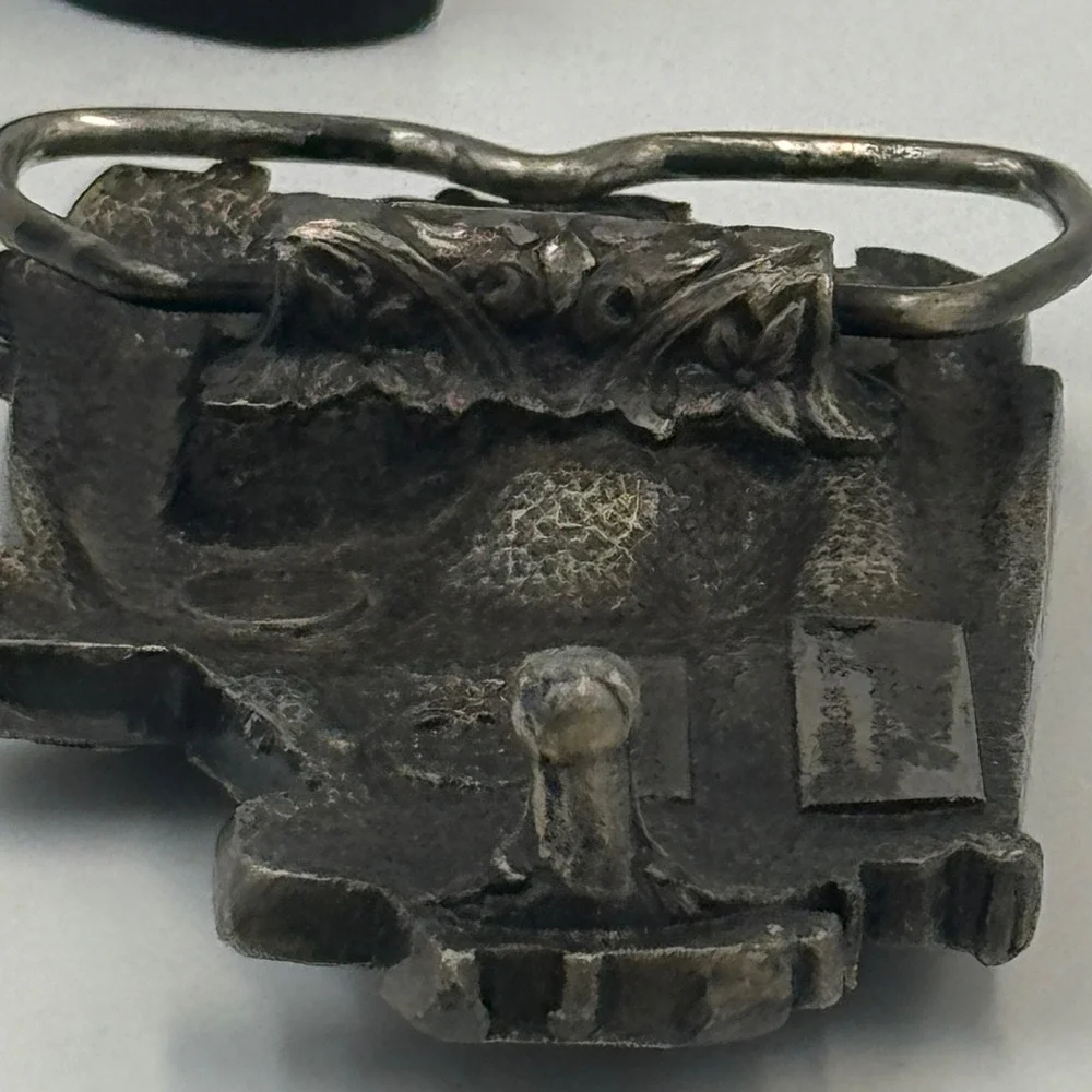 Vintage 1978 Bergamot Brass Works Fire Truck Belt Buckle Made in USA‎ Pewter 3D